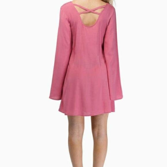 Tobi Mauve Pink Afternoon Shift Mini Dress Long Bell Sleeve Women's Size Small - Picture 9 of 10